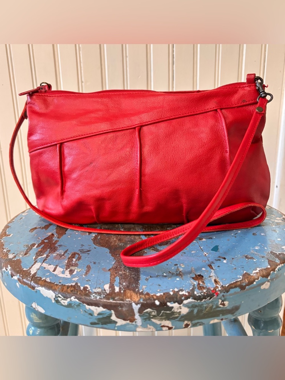 Red Leather Crossbody Shoulder Bag